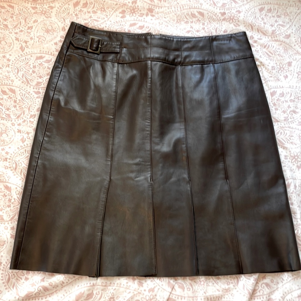Cache 100% Lamb Leather Dark Brown Skirt